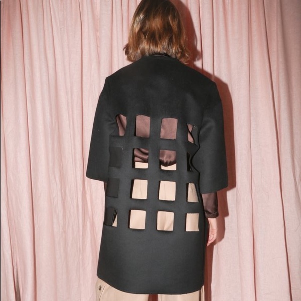 Nancy Stella Soto Bonded Wool Cutout Coat in black